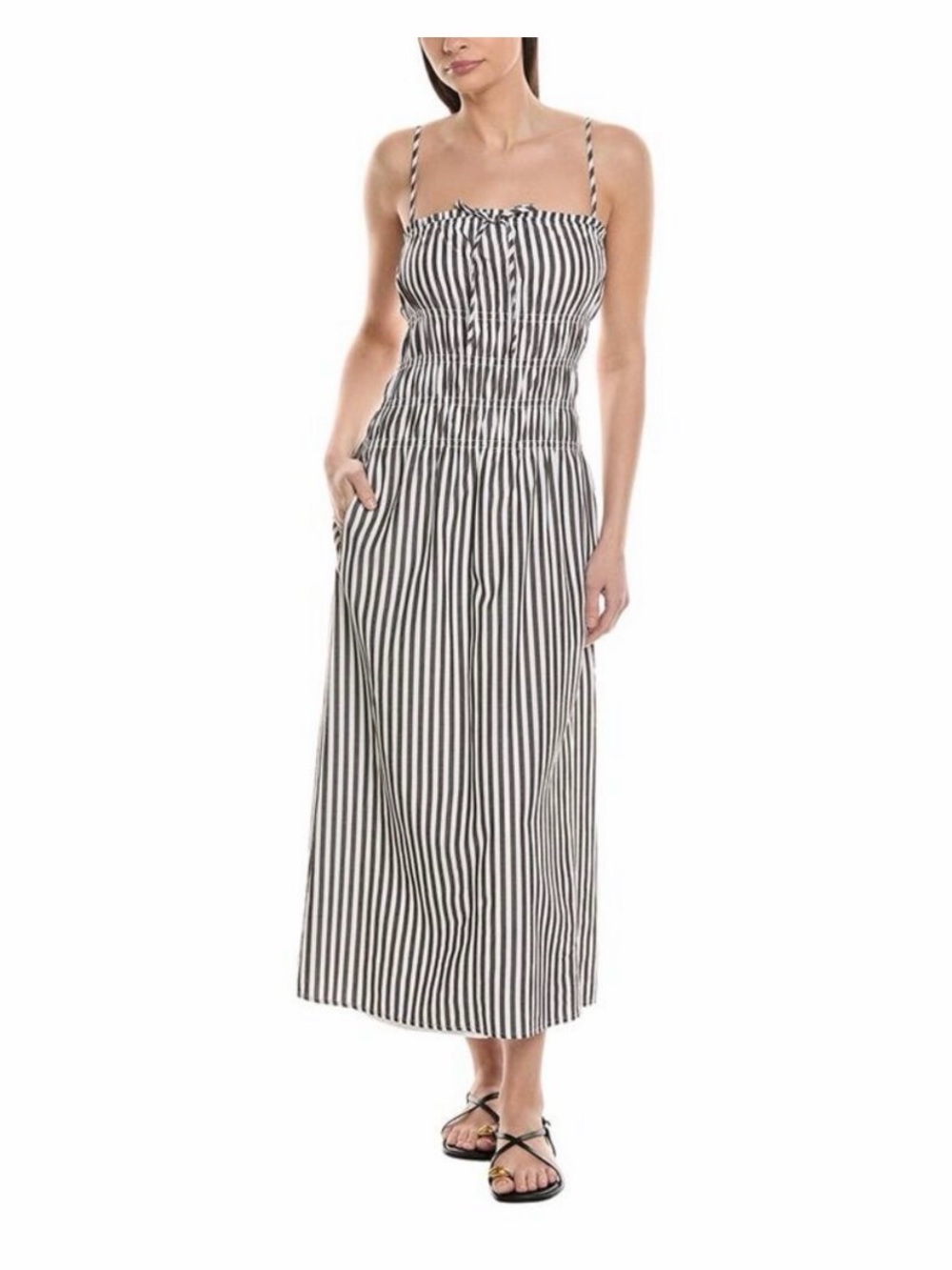 Onia Smocked Midi Dress | Dark Chocolate/White